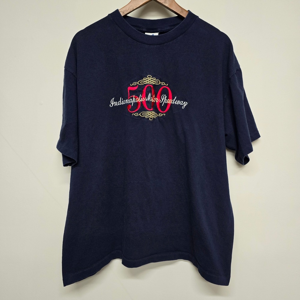 Indianapolis Motor Speedway T-Shirt L Blue Logo Indy 500 Embroidered Vintage 90s